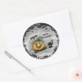 Ghost, Bat en Cat, Happy Halloween. Ronde Sticker (Envelop)