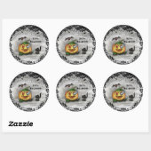 Ghost, Bat en Cat, Happy Halloween. Ronde Sticker (Vel)
