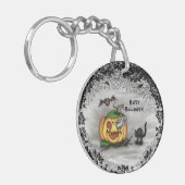 Ghost, Bat en Cat, Happy Halloween. Sleutelhanger (Voorkant Links)