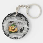 Ghost, Bat en Cat, Happy Halloween. Sleutelhanger (Achterkant)