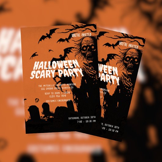 Ghost & Bat Halloween Scary Party Kaart