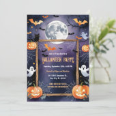 Ghost Bat Moon Pumpkin Halloween Kaart (Staand voorkant)