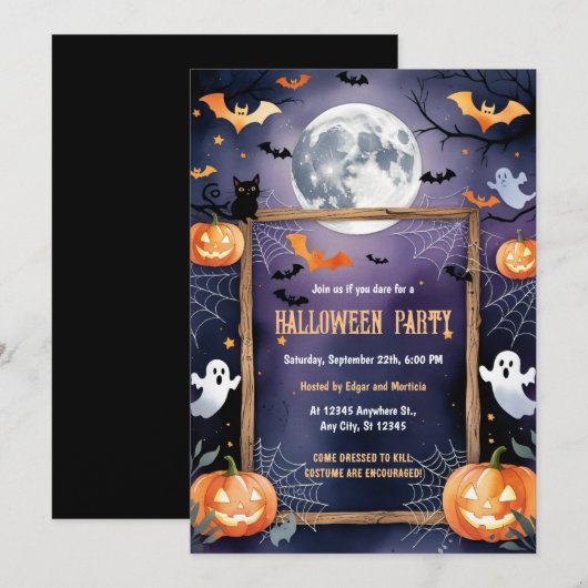 Ghost Bat Moon Pumpkin Halloween Kaart (Voorkant / Achterkant)