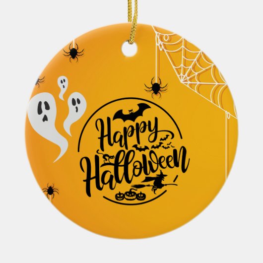 GHOST BAT SPIN WEB ILLUSTRATIE HALLOWEEN KERAMISCH ORNAMENT (Voorkant)