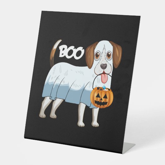 Ghost Beagle Halloween Dog Reclamebord Met Voetstuk (Voorkant)