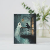 Ghost bij de kat van het balkon briefkaart (Staand voorkant)