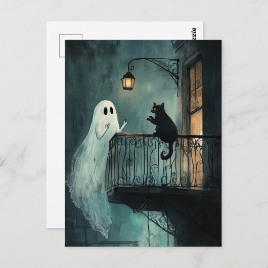 Ghost bij de kat van het balkon briefkaart (Voorkant / Achterkant)