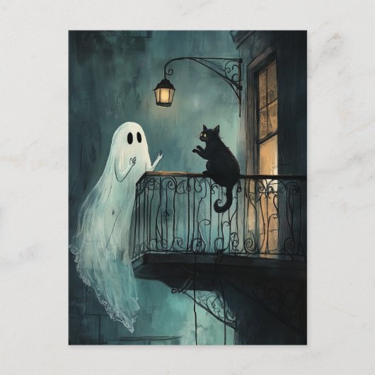 Ghost bij de kat van het balkon briefkaart (Voorkant)