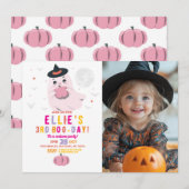 Ghost Birthday Pumpkins Meisjes Roze Foto Kaart (Voorkant / Achterkant)