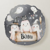 Ghost Black BOO Halloween Ronde Sierkussen Rond Kussen (Voorkant)