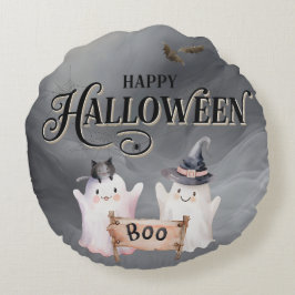Ghost Black BOO Halloween Ronde Sierkussen Rond Kussen