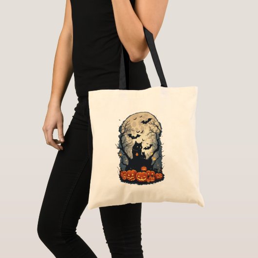 Ghost & Black Cat Kind Halloween Snoep Tote Bag (Voorkant (product))