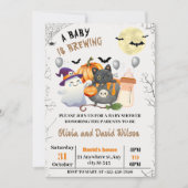 Ghost, Black Cat, Pumpkin: Halloween Baby shower Kaart (Voorkant)