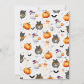 Ghost, Black Cat, Pumpkin: Halloween Baby shower Kaart (Achterkant)