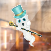 Ghost Blue Eyes Top Hat  Cane Gold Skull Raamsticker (Vel 2)