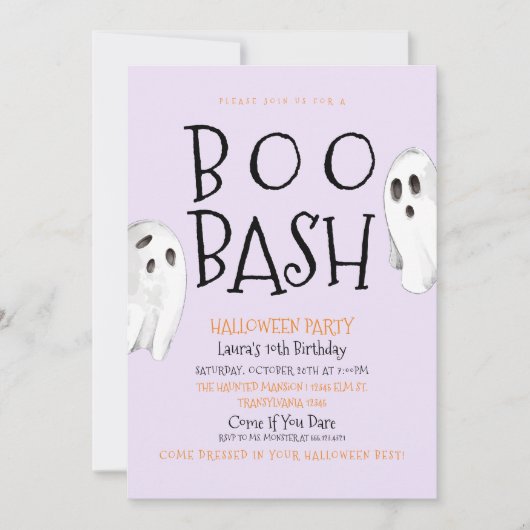 Ghost, Boo Bash Halloween Uitnodiging (Voorkant)
