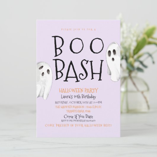 Ghost, Boo Bash Halloween Uitnodiging (Staand voorkant)