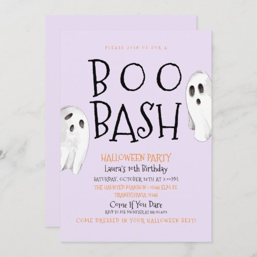 Ghost, Boo Bash Halloween Uitnodiging (Voorkant / Achterkant)