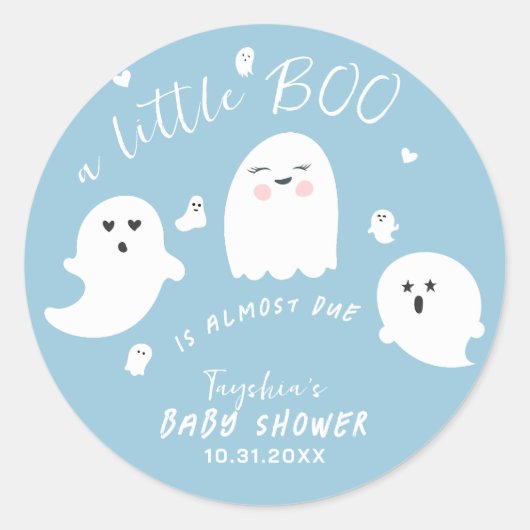 Ghost Boo Blue Boy Halloween Baby shower Ronde Sticker (Voorkant)