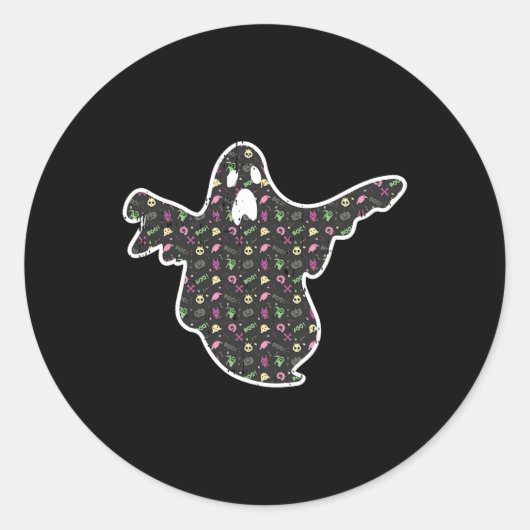 Ghost Boo Grim Reaper pomkin Pattern Easy Hwe Ronde Sticker (Voorkant)