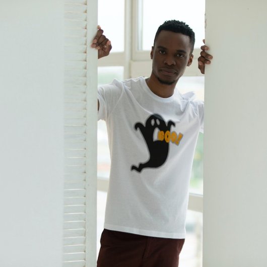 Ghost Boo Halloween Zwart Sinaasappel Graphic T-shirt