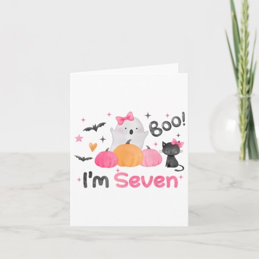 Ghost Boo Ik ben zeven 7 jaar oude Halloween Kinde Kaart (Voorkant)