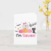 Ghost Boo Ik ben zeven 7 jaar oude Halloween Kinde Kaart (Gele Bloem)