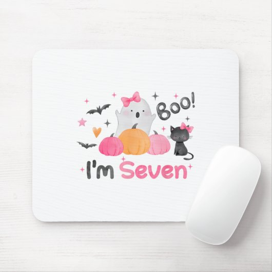 Ghost Boo Ik ben zeven 7 jaar oude Halloween Kinde Muismat (Met muis)