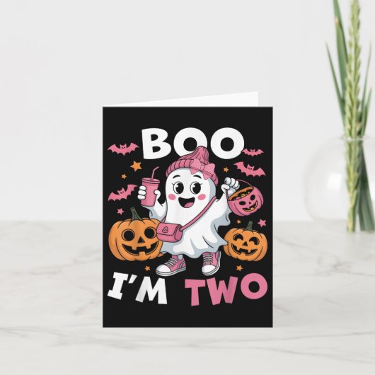 Ghost Boo Im Twee Kinder Halloween Groov Verjaarda Kaart (Voorkant)