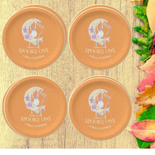 Ghost Boo Moon Spooky One Boy Halloween Verjaardag Papieren Bordje
