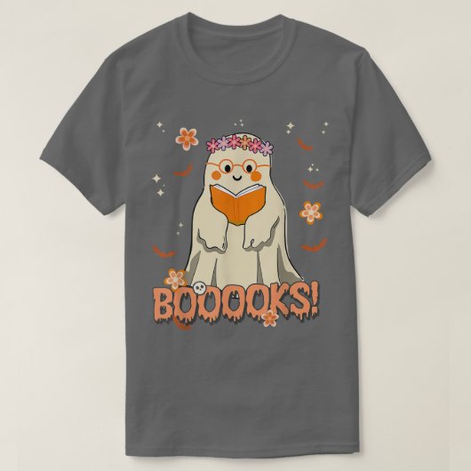 Ghost Boo Read Books Library, Ghost Book Reading H T-shirt (Design voorkant)