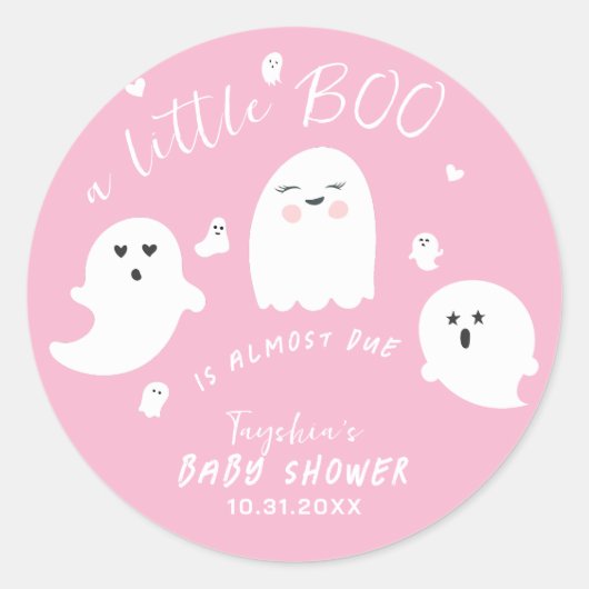 Ghost Boo Roze Meisje Halloween Baby shower Ronde Sticker (Voorkant)