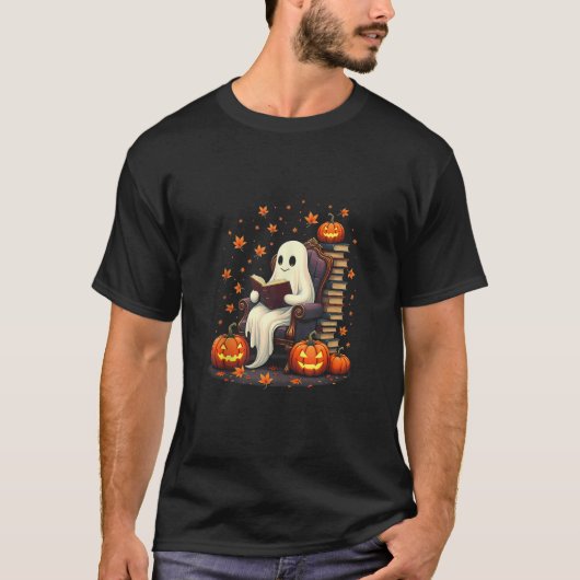 Ghost Book Reader Leesboek Liefhebber Leraar Grapp T-shirt (Voorkant)