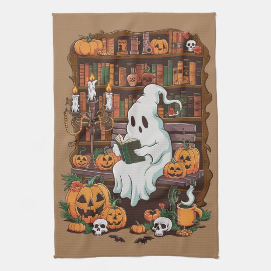 Ghost Book Reader Leesliefhebber Cadeaulezer Theedoek (Verticaal)