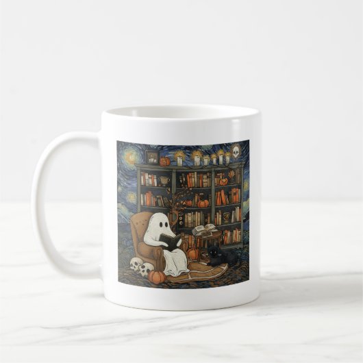 Ghost Book Reader Lezen Boek Literatuur Liefhebber Koffiemok (Links)