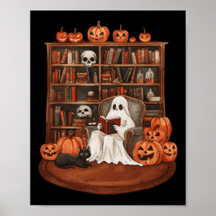 Ghost Book Reading Teacher Halloween Librarian Boo Poster