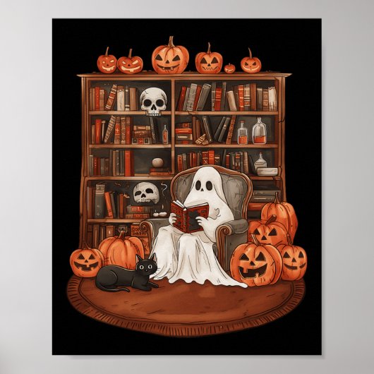 Ghost Book Reading Teacher Halloween Librarian Boo Poster (Voorkant)