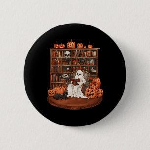Ghost Book Reading Teacher Halloween Librarian Boo Ronde Button 5,7 Cm