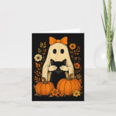 Ghost Bow houdt zwarte kat Herfst Halloween Kaart (Voorkant)
