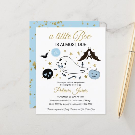 Ghost Budget Halloween Baby shower Uitnodiging (Voorkant / Achterkant in situ)