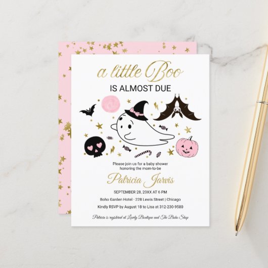 Ghost Budget Halloween Baby shower Uitnodiging (Voorkant / Achterkant in situ)