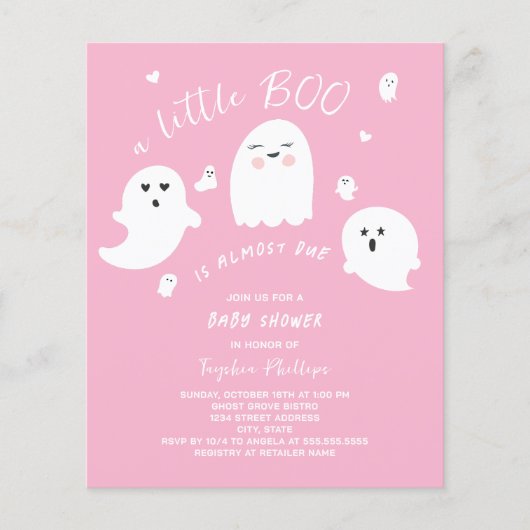 Ghost Budget Pink Halloween Baby Girl Shower (Voorkant)