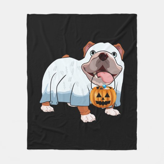 Ghost Bulldog Halloween Hond Fleece Deken (Voorkant)