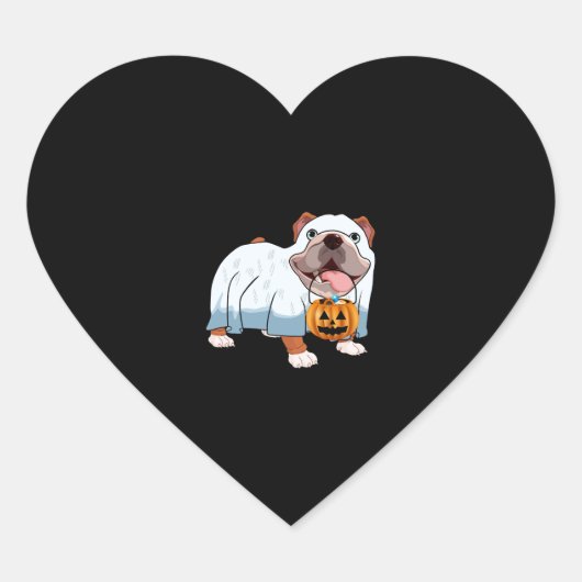 Ghost Bulldog Halloween Hond Hart Sticker (Voorkant)