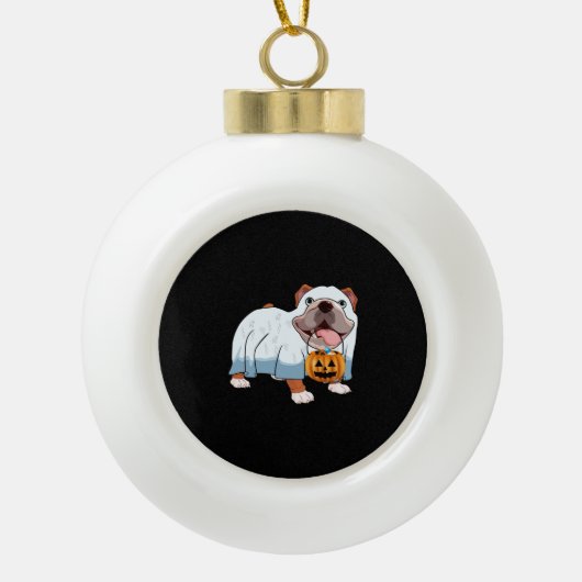 Ghost Bulldog Halloween Hond Keramische Bal Ornament (Voorkant)