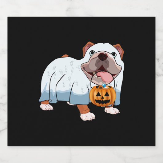 Ghost Bulldog Halloween Hond Sparkling Wijnetiket (Enkel label)