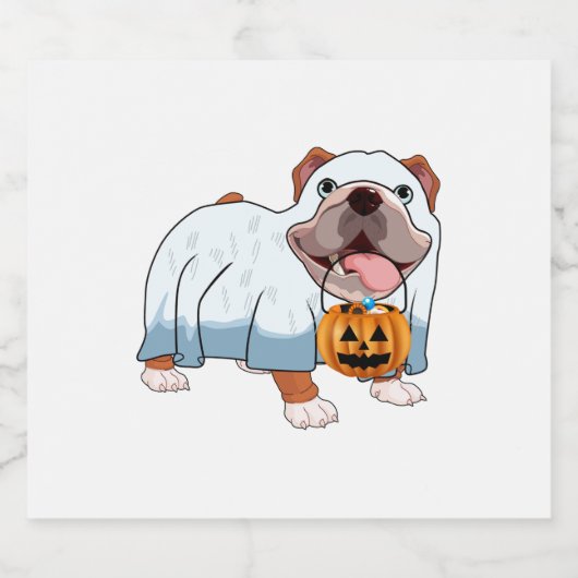 Ghost Bulldog Halloween Hond Sparkling Wijnetiket (Enkel label)