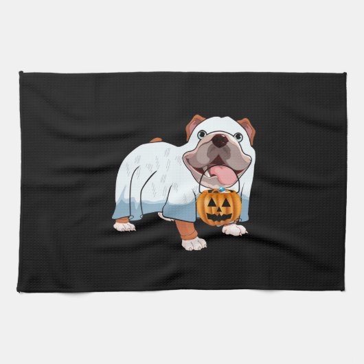 Ghost Bulldog Halloween Hond Theedoek (Horizontaal)