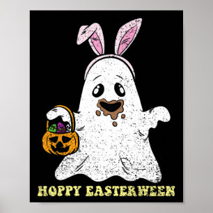 Ghost Bunny Hoppy Easter Egg Hunting Spring Mannen Poster