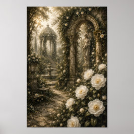 Ghost Camellia Sanctuary Vintage Botanical Art Poster